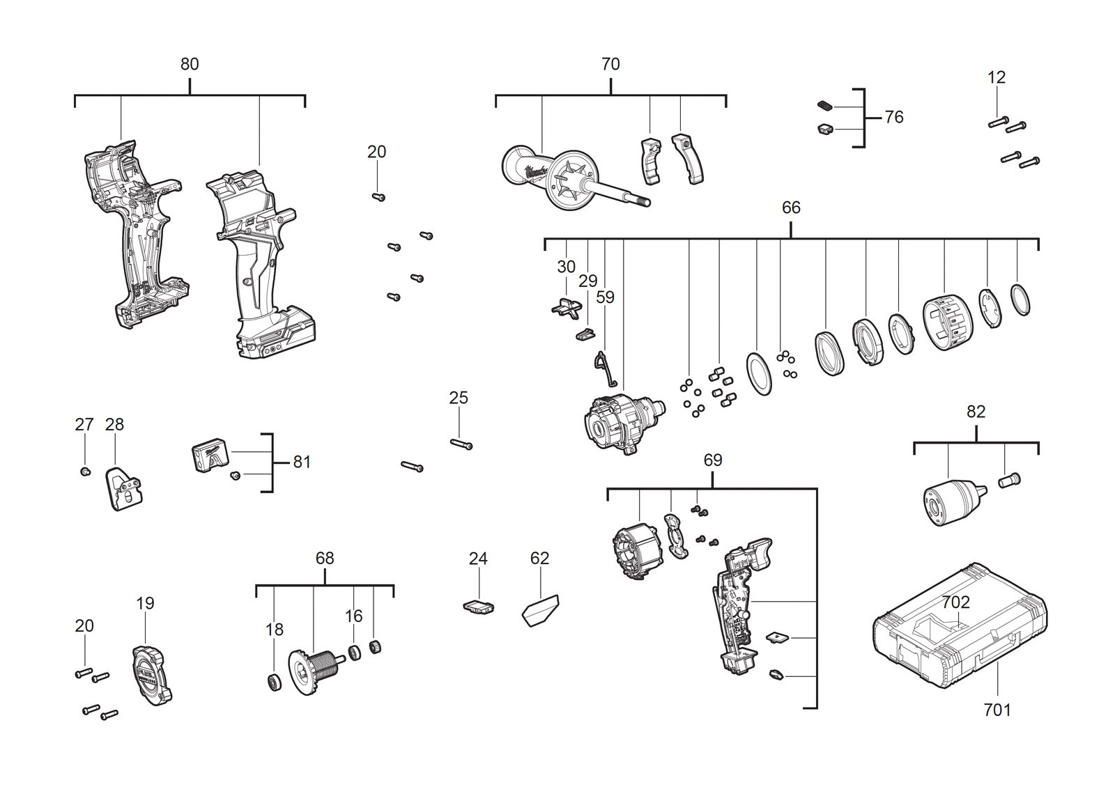 Взрыв-схема Дрель-шуруповёрт Milwaukee M18FPD3-502X