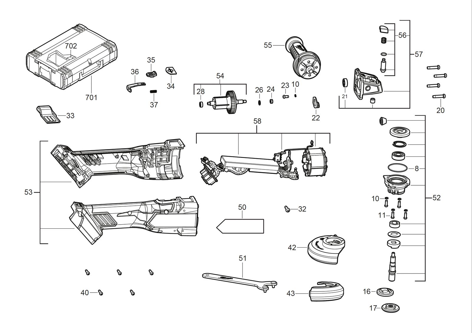 Взрыв-схема Угловая шлифовальная машина Milwaukee M18FSAG115XB-501B