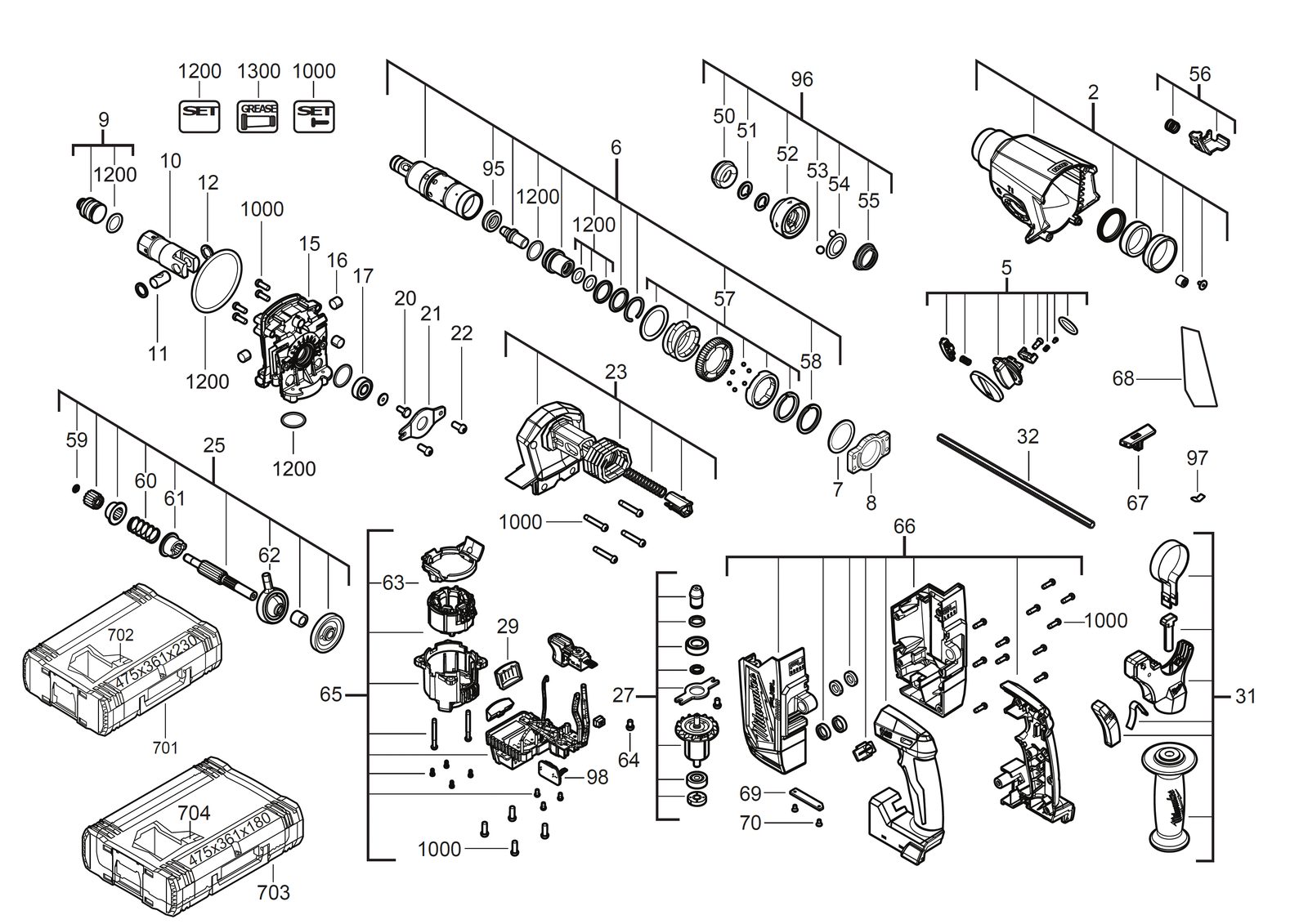 Взрыв-схема Перфоратор Milwaukee M18ONEFH-0