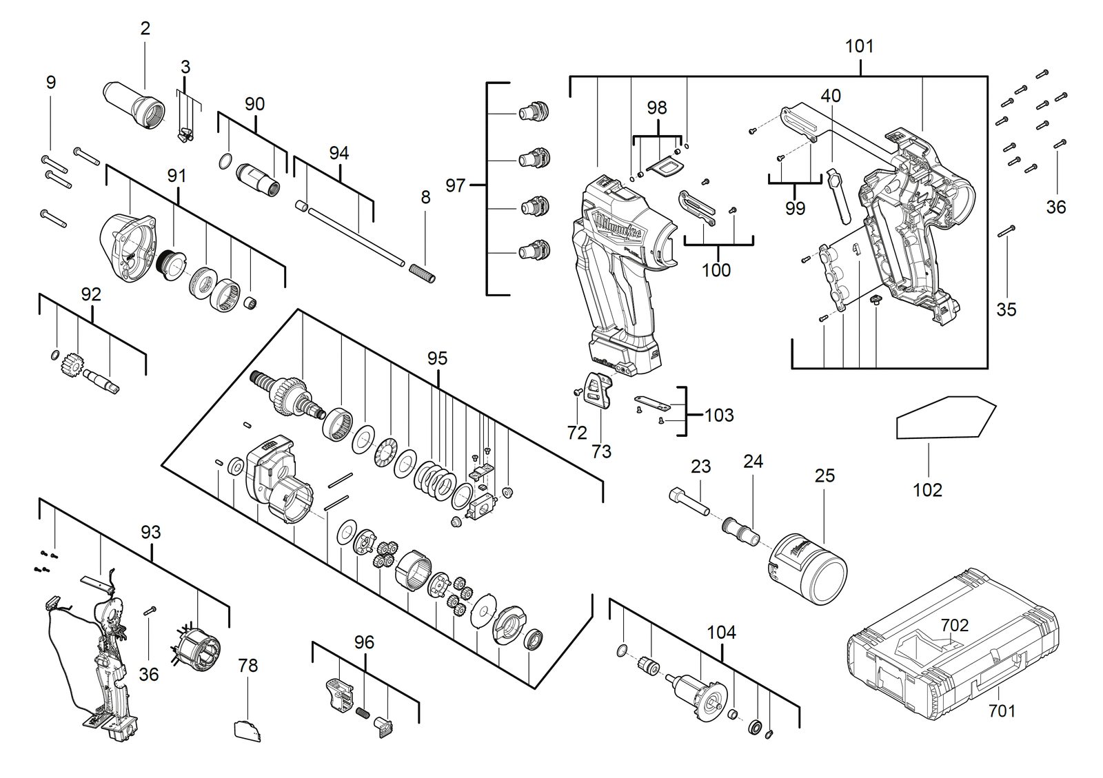 Взрыв-схема Заклёпочник Milwaukee M18ONEFPRT-0X