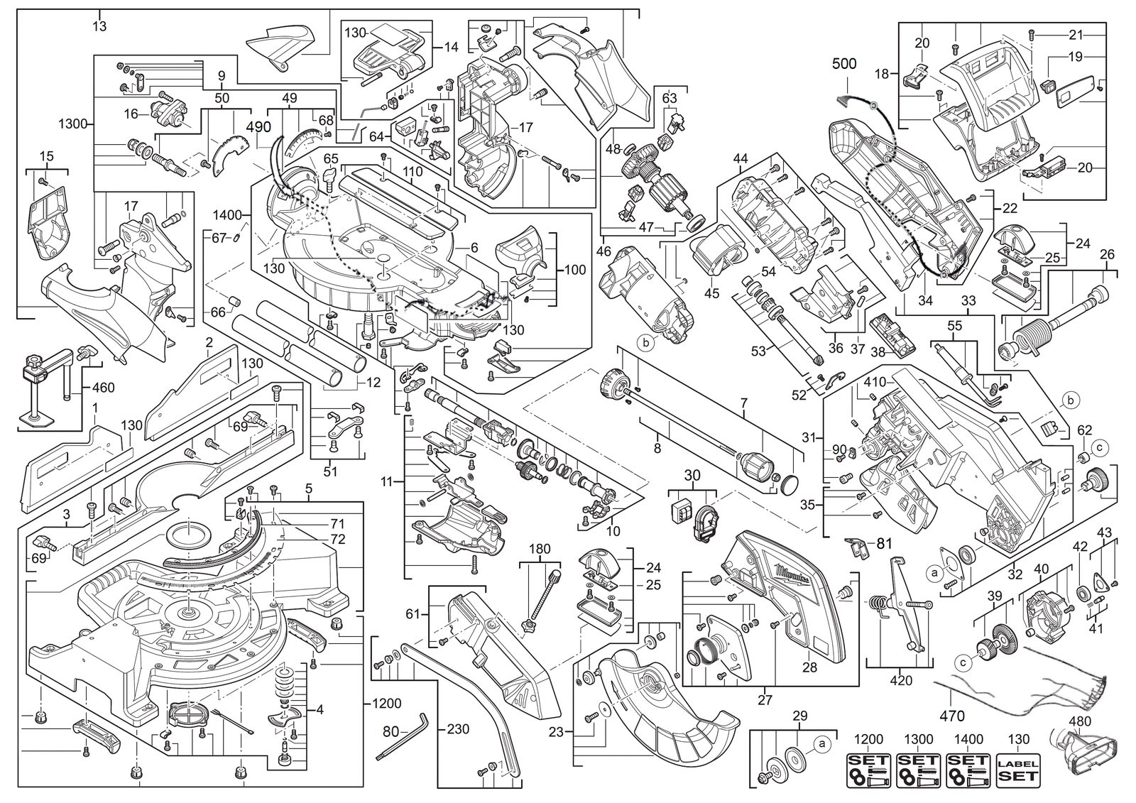 Взрыв-схема Торцовочная пила Milwaukee MS305DB