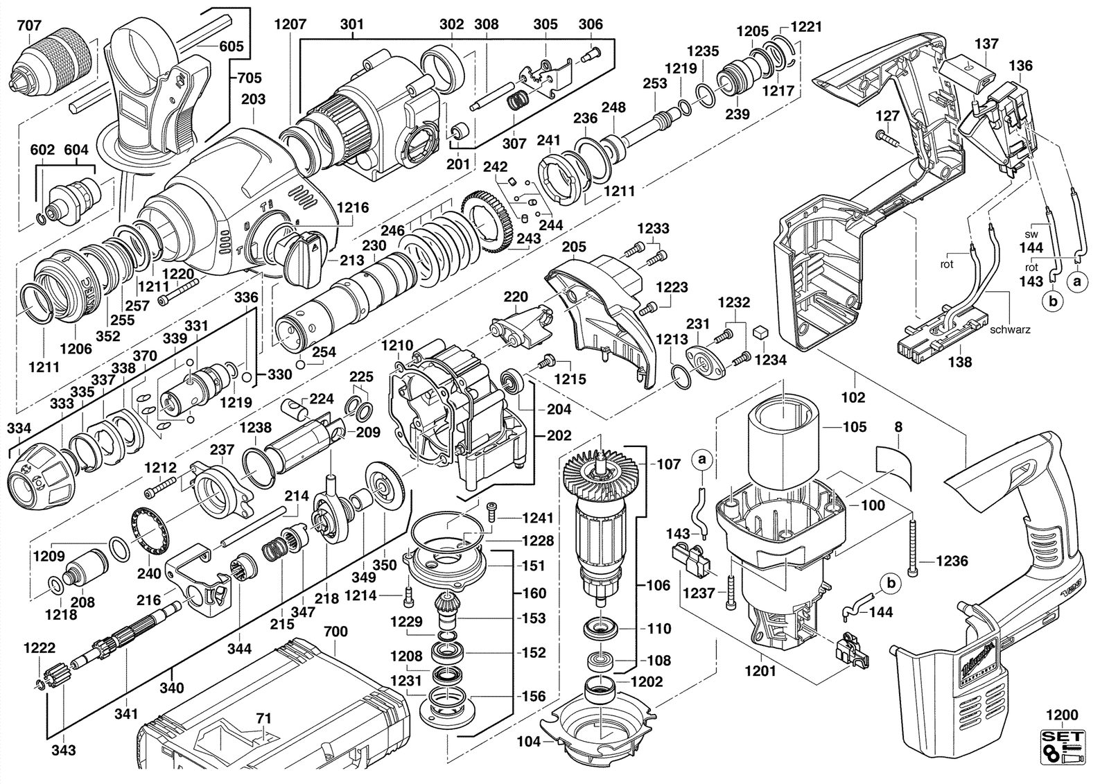Взрыв-схема Перфоратор Milwaukee V28HX